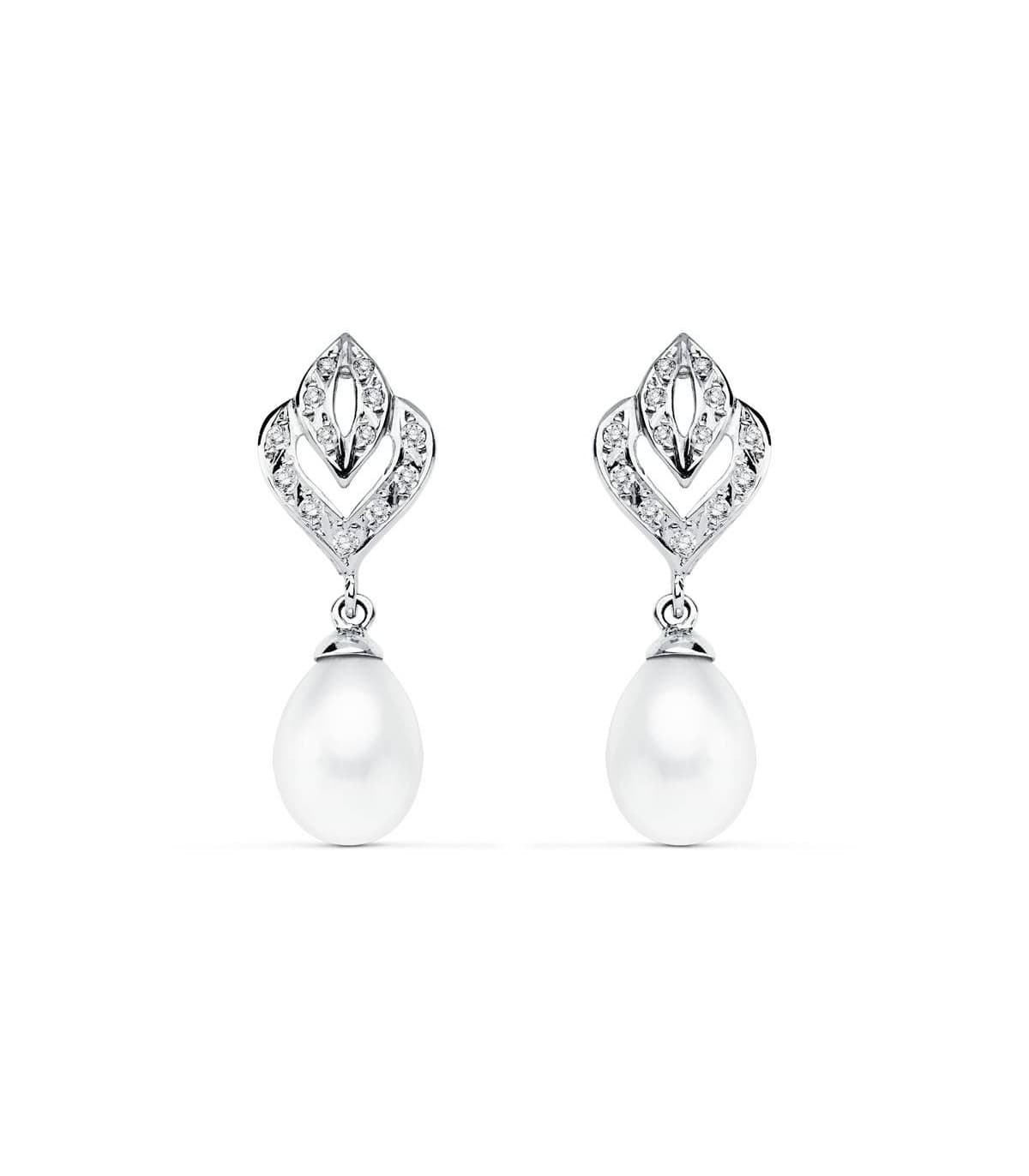 Boucles d'oreilles mariée Marie-Antoinette Or Blanc 9K Perle