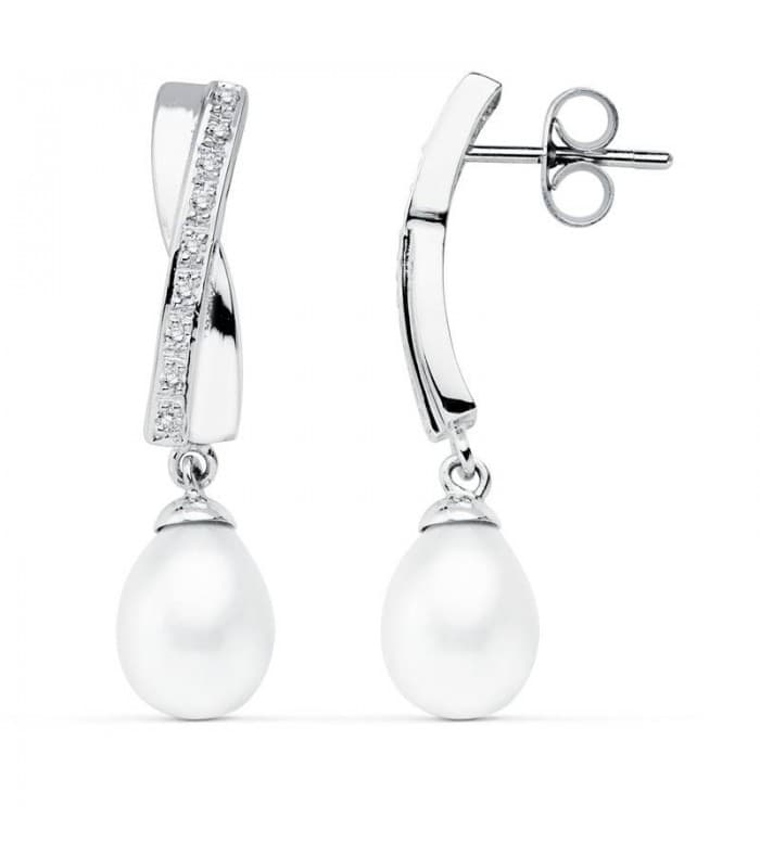 Pendientes de novia Madeleine Oro Blanco 9K Perla