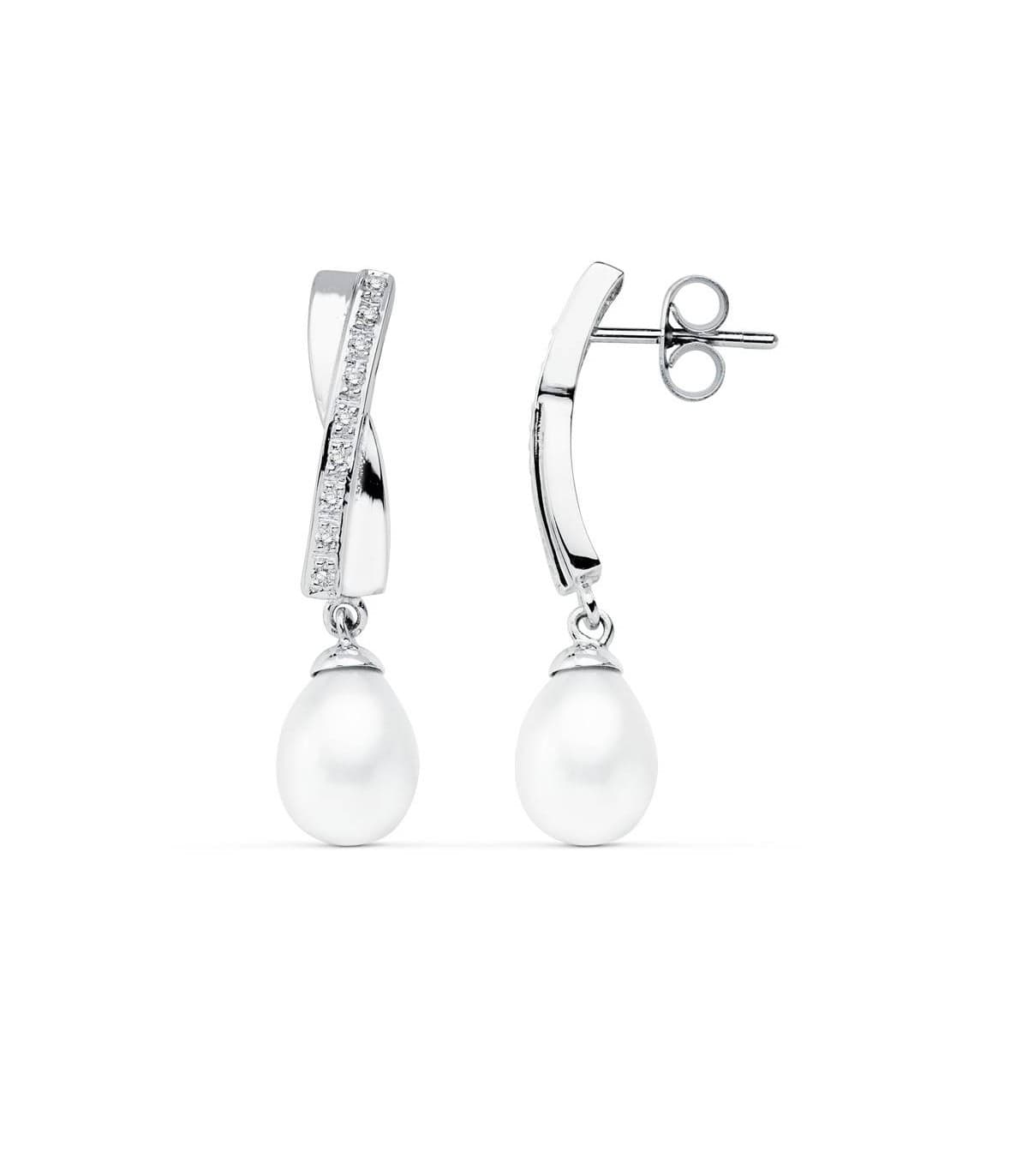 Pendientes de novia Madeleine Oro Blanco 9K Perla