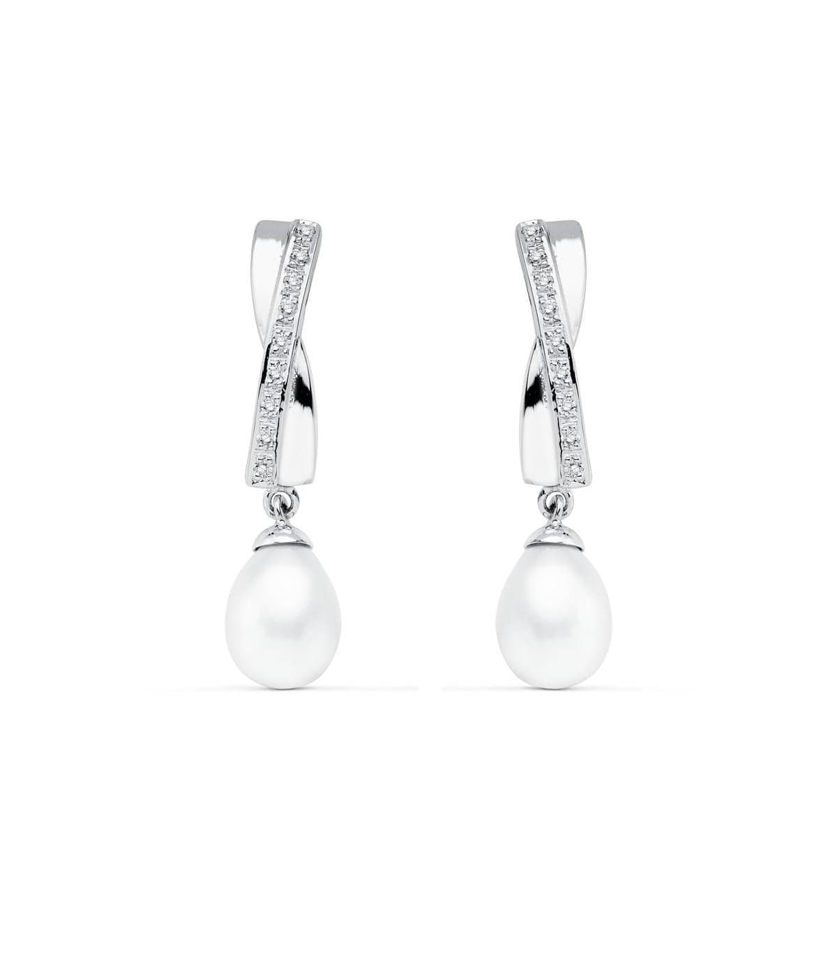 Pendientes de boda Oro Blanco 9 Kilates Perla Cultivada