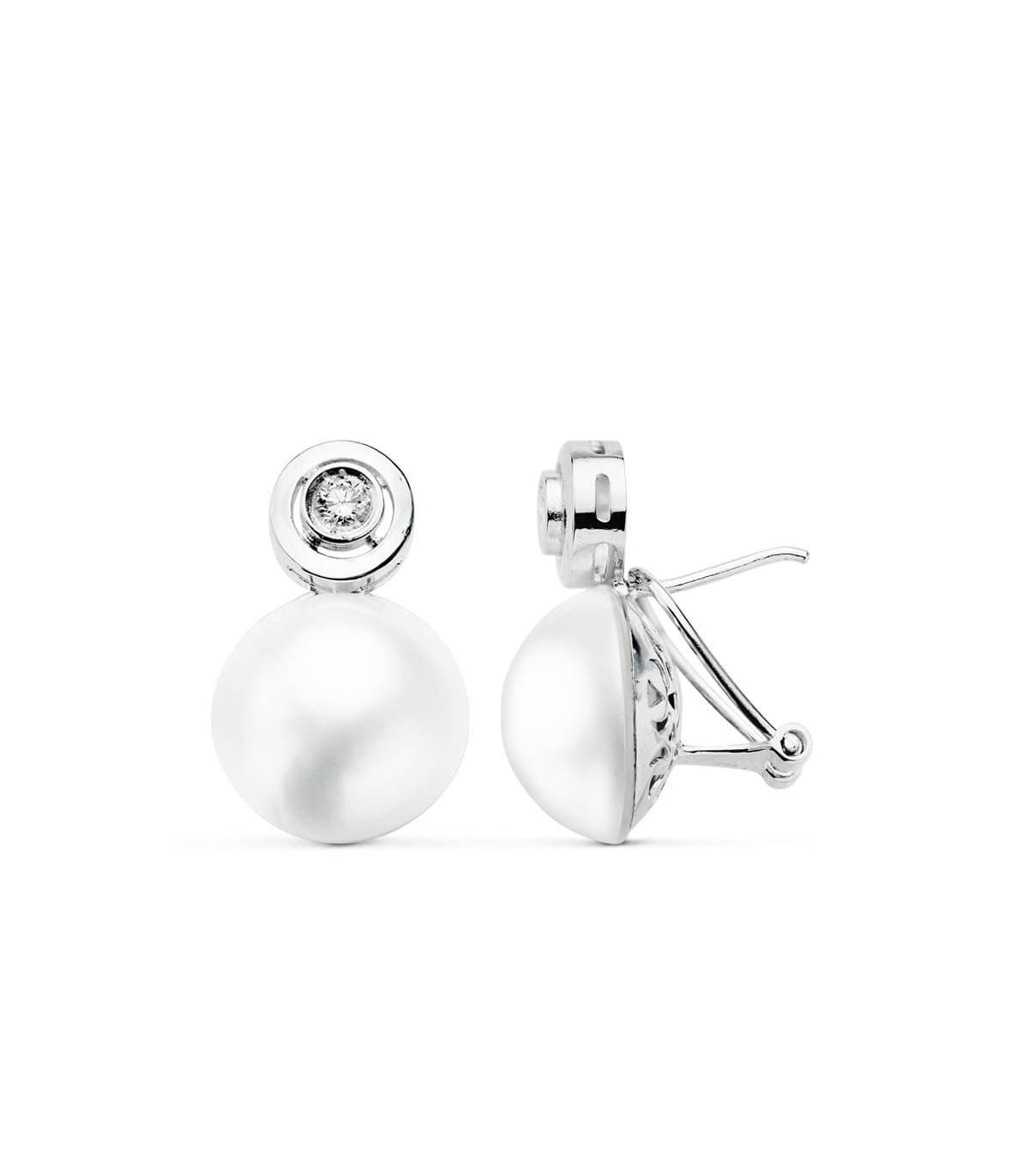 Boucles d'oreilles Madame de Maintenon Or Blanc 18K Perle Japonaise.