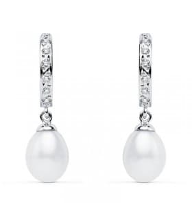 Pendientes de boda Oro Blanco 9 Kilates Perla Cultivada Circonitas brillantes