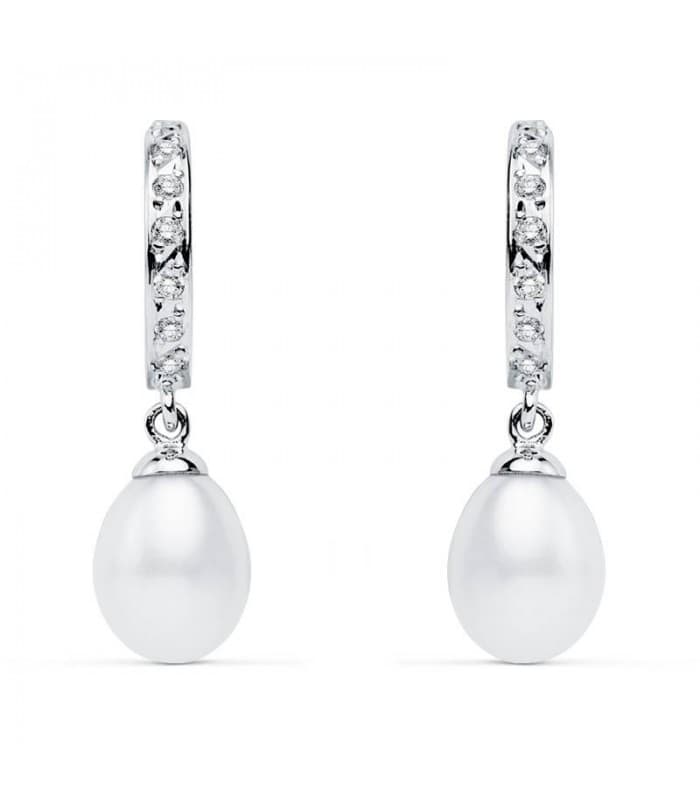 Pendientes de boda Oro Blanco 9 Kilates Perla Cultivada Circonitas brillantes