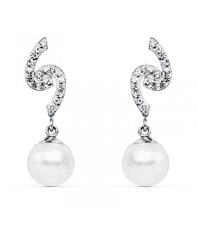 Pendientes de novia Oro Blanco 9 kilates Perla Cultivada. Joyas de boda novia e invitadas