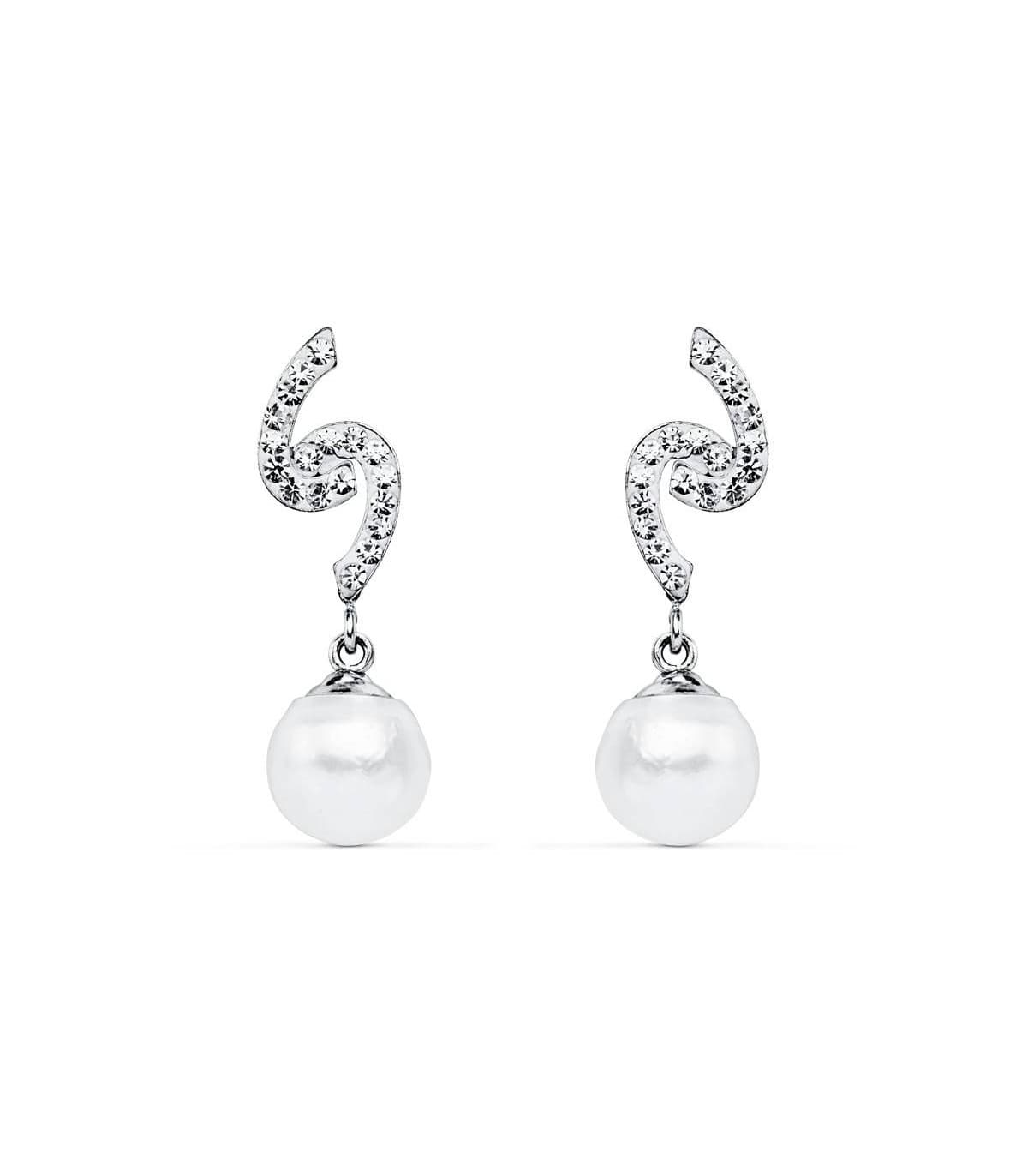 Pendientes de novia Oro Blanco 9 kilates Perla Cultivada. Joyas de boda novia e invitadas