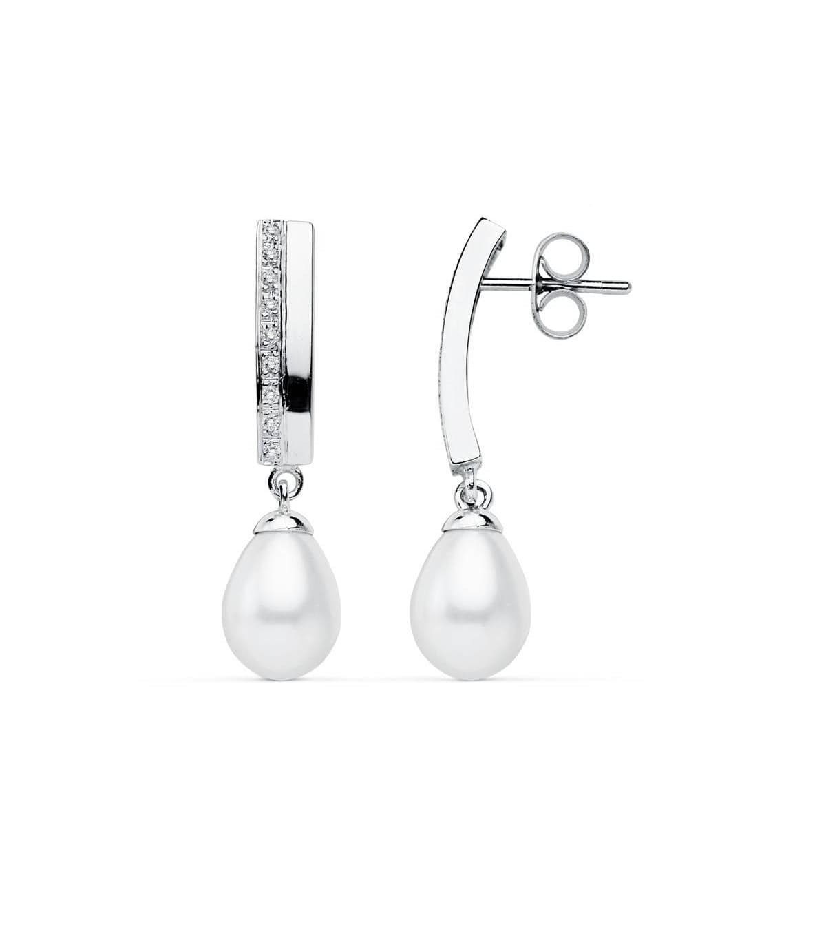 Pendientes de boda Oro Blanco 9 Kilates Perla Cultivada. Joyería invitadas de boda
