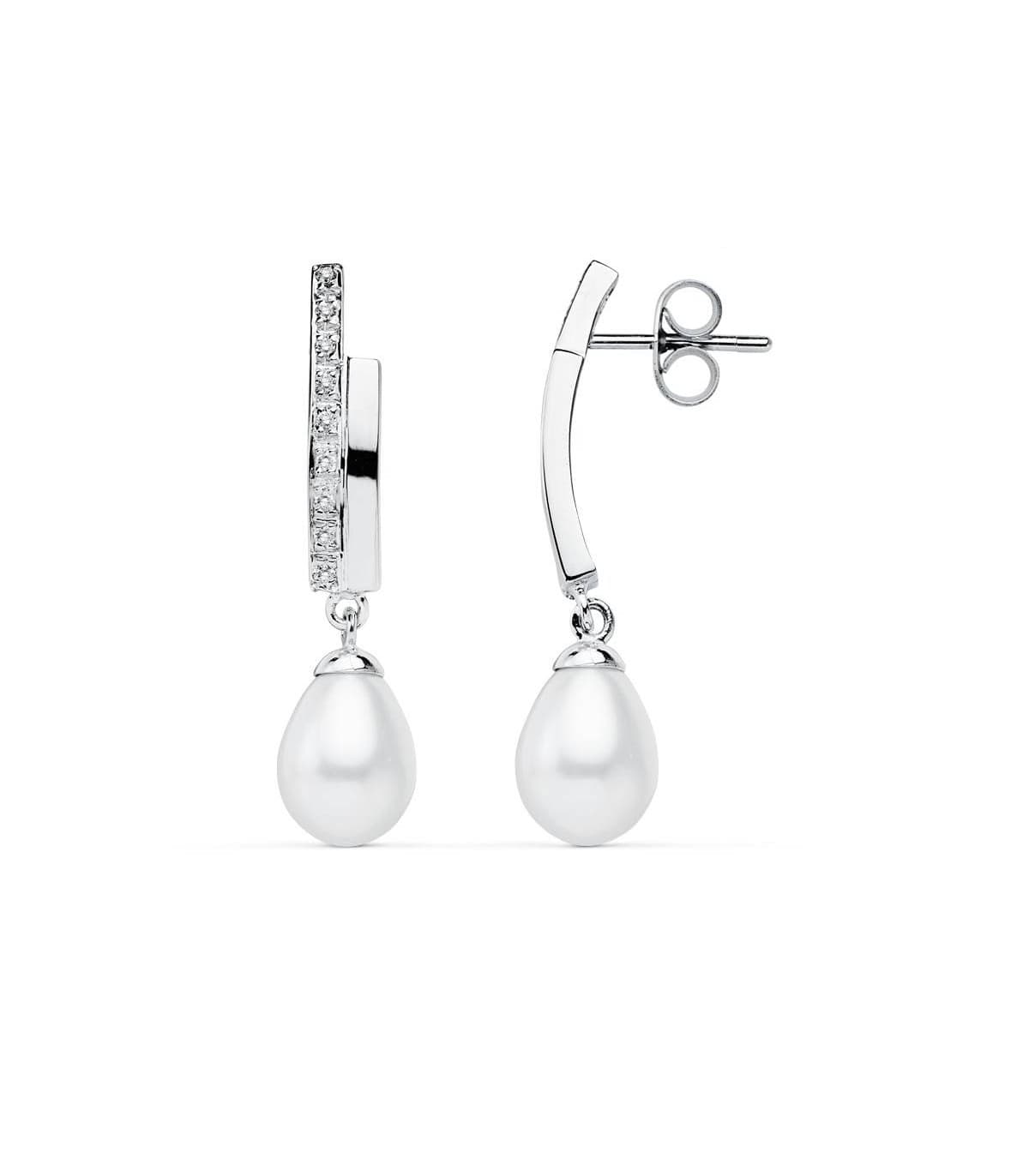 Pendientes de boda Oro Blanco 9 Kilates Perla Cultivada. Joyería invitadas de boda