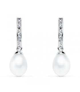 Pendientes de boda Oro Blanco 9 Kilates Perla Cultivada. Joyería invitadas de boda