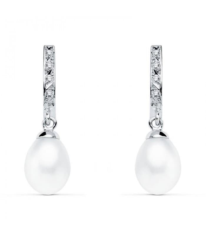 Pendientes de boda Oro Blanco 9 Kilates Perla Cultivada. Joyería invitadas de boda