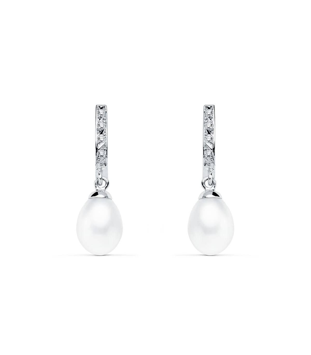 Pendientes de boda Oro Blanco 9 Kilates Perla Cultivada. Joyería invitadas de boda