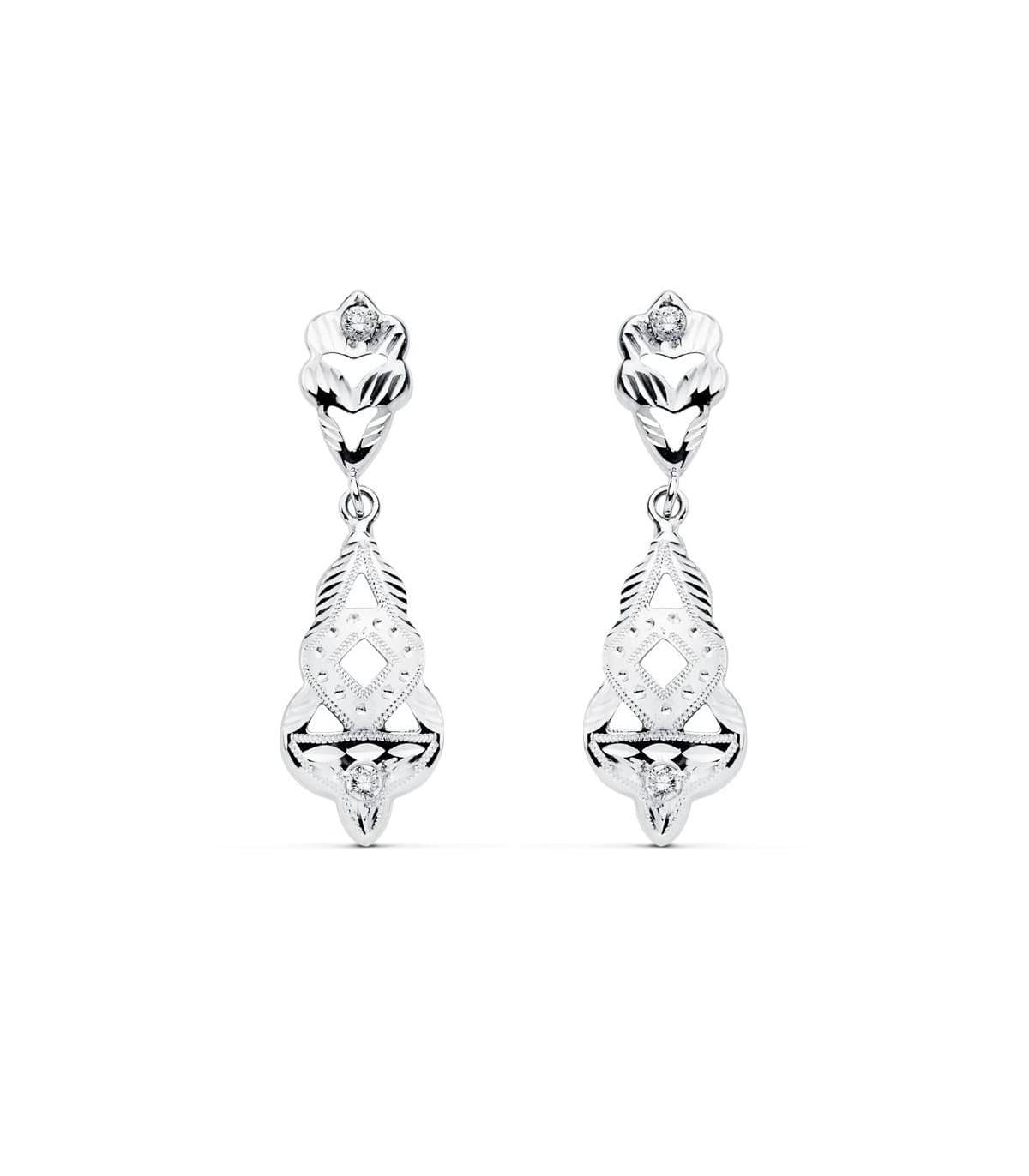 Antike Damenohrringe aus 18K Weißgold mit Zirkonia| Ohrringe für die Hochzeit 15458