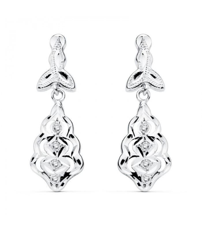 Pendientes largos colgantes Zeinab Oro blanco 18k Lapidados