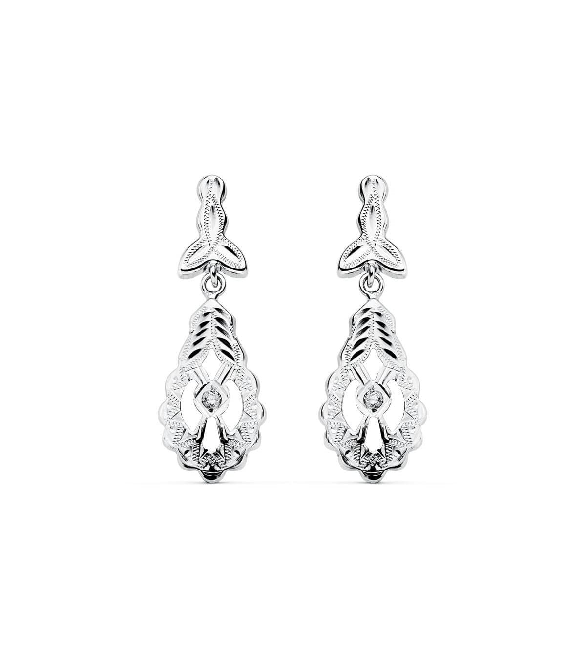 Boucles d'oreilles Fleur de Grenade Or blanc 18k Diamantées