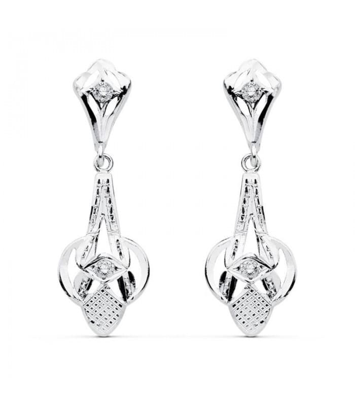 Antike Damenohrringe aus 18K Weißgold mit Zirkonia| Ohrringe für die Hochzeit 15446