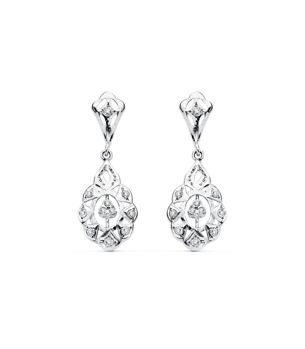 Pendientes largos colgantes Azahar Oro blanco 18k Lapidados