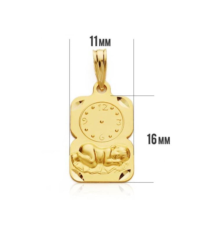 Médaille  enfant et horloge design or 18 carats