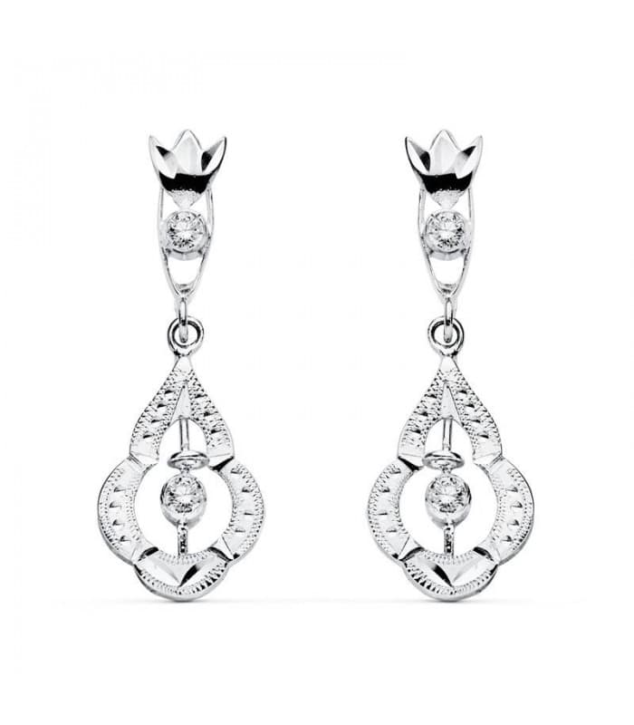 Pendientes largos colgantes Princesa Suleika Oro blanco 18k Lapidados