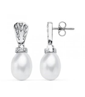 Pendientes de boda Oro Blanco 18 Kilates Perla Cultivada. Joyería invitadas de boda