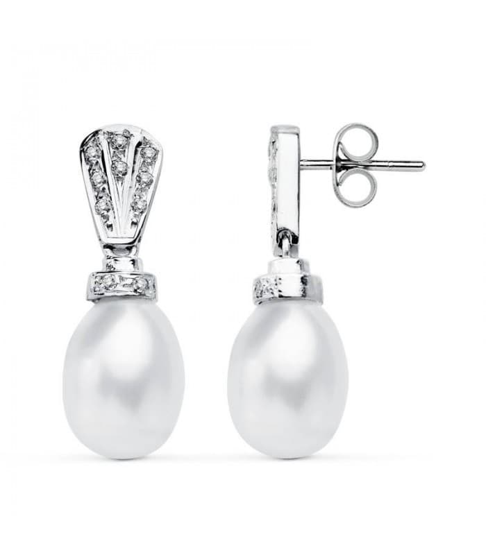 Pendientes de boda Oro Blanco 18 Kilates Perla Cultivada. Joyería invitadas de boda