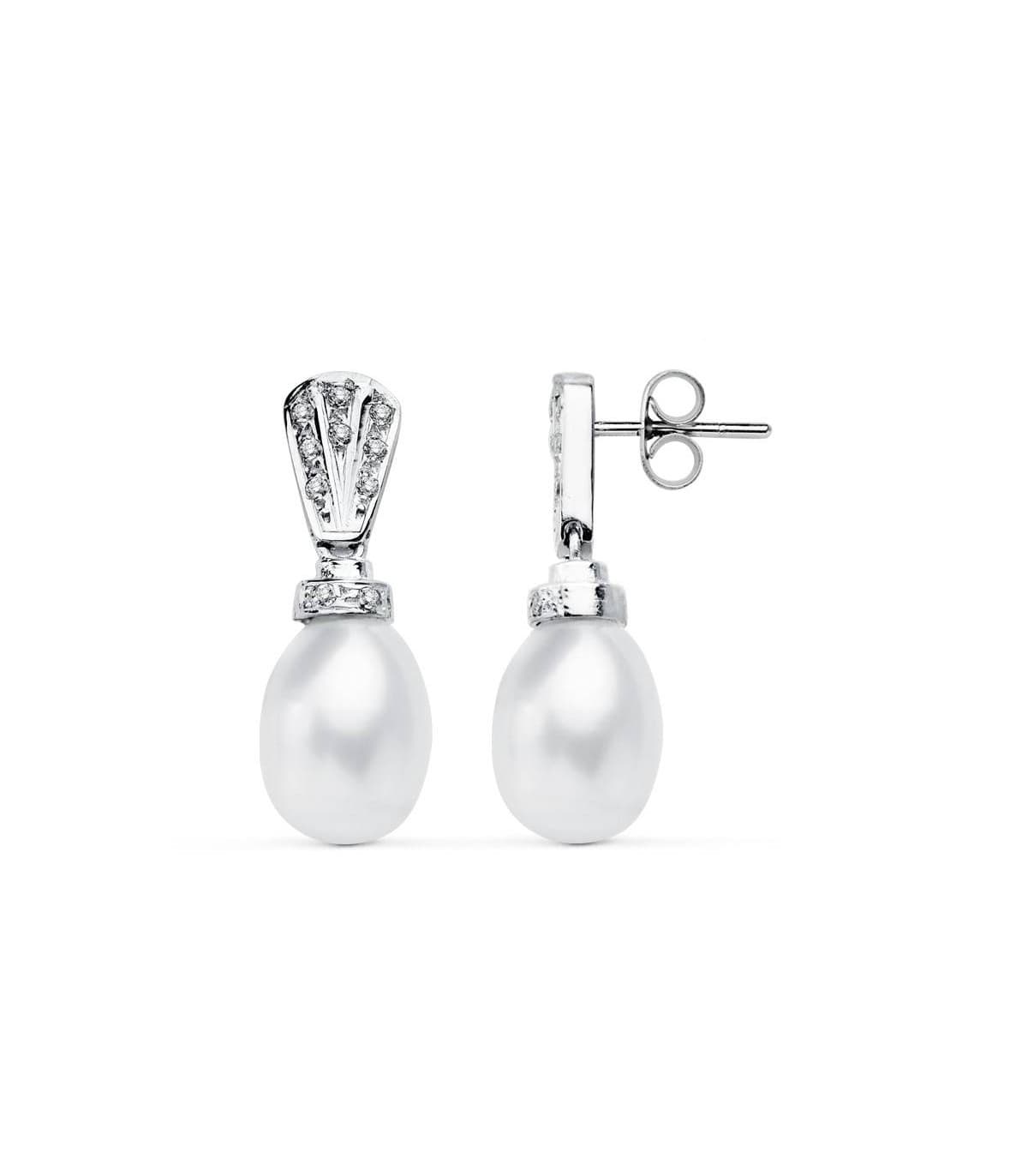 Pendientes de boda Oro Blanco 18 Kilates Perla Cultivada. Joyería invitadas de boda