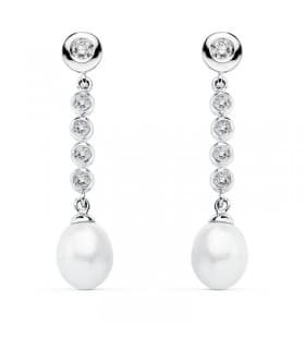 Pendientes de boda Oro Blanco 9 Kilates Perla Cultivada. Joyería invitadas de boda