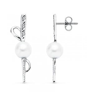 Pendientes de boda Oro Blanco 18 Kilates Perla Cultivada. Joyería invitadas de boda