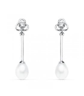 Pendientes Flores de novia Marquesa de Pembroke Oro Blanco 18 Kilates Perla