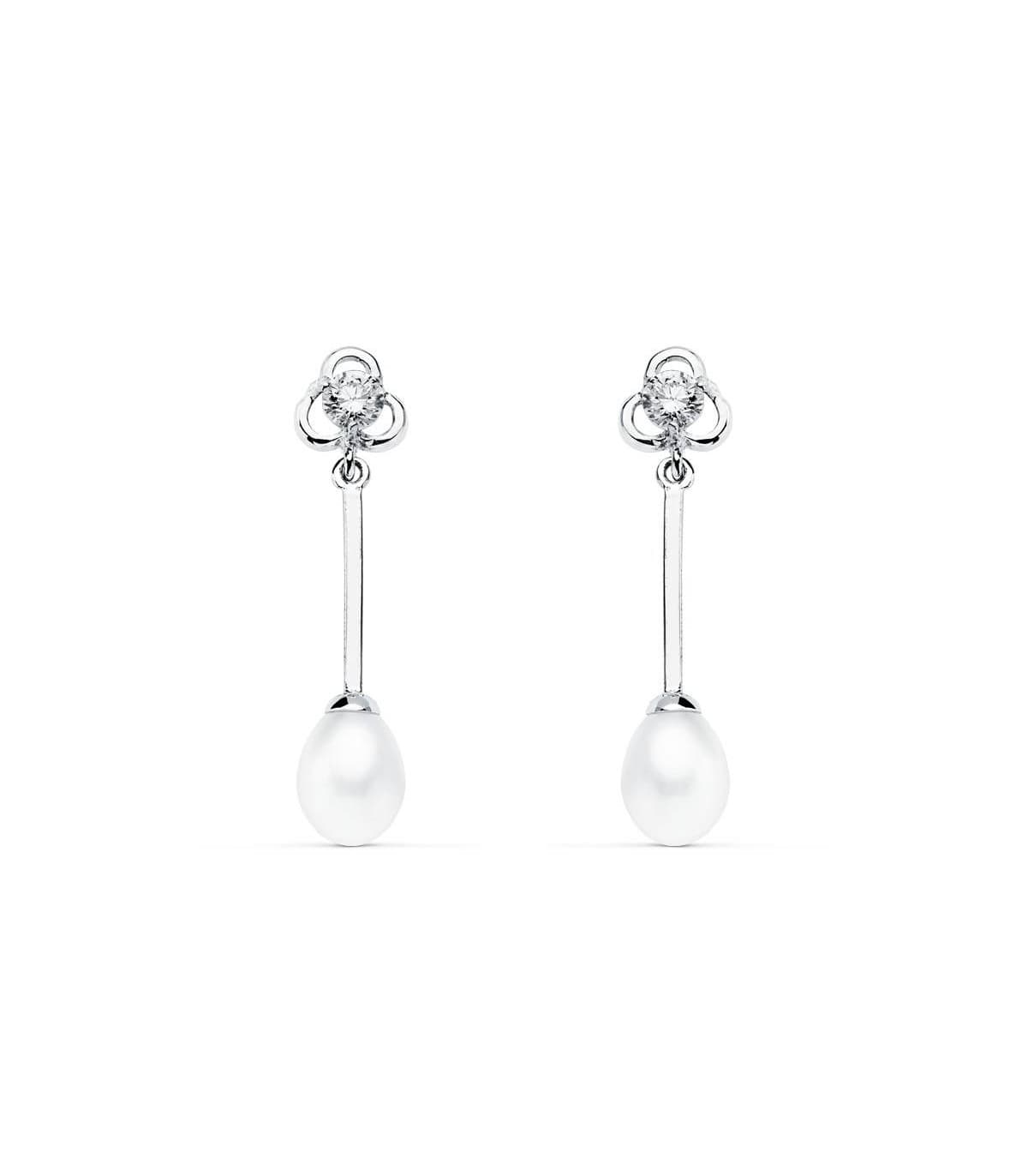 Pendientes Flores de novia Marquesa de Pembroke Oro Blanco 18 Kilates Perla