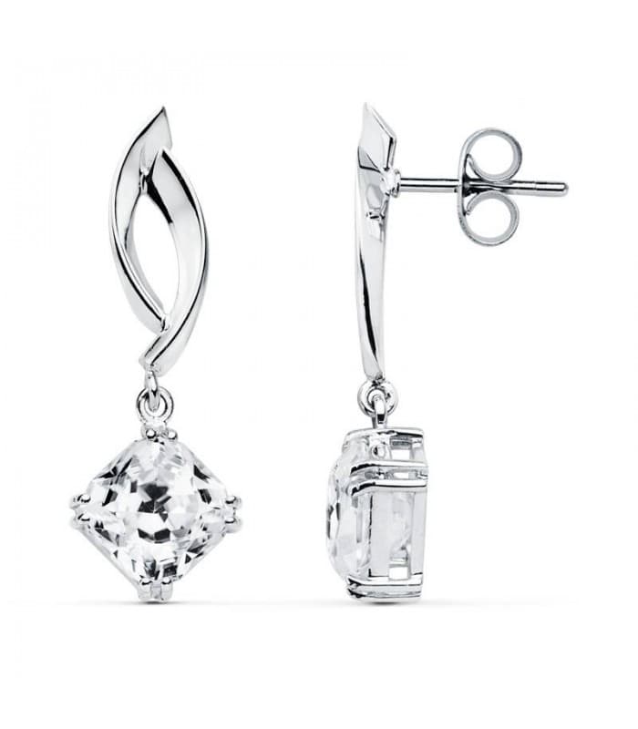 Pendientes largos colgantes de boda Oro blanco 18 kilates circonita en garras. Joyería online.
