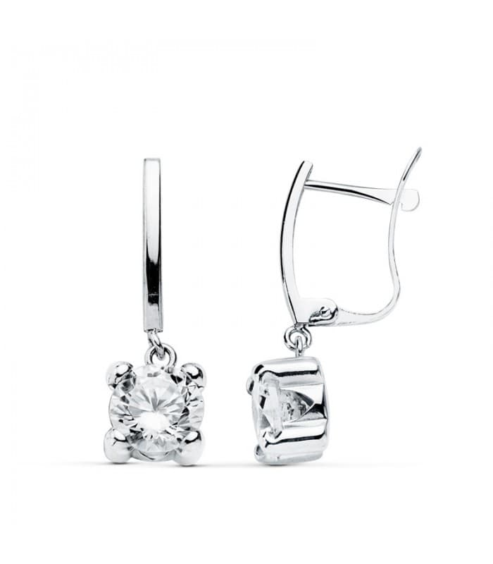 Pendientes de boda en oro blanco de 18 kilates circonitas chatón y perla cultivada. Joyería online. Punto de luz