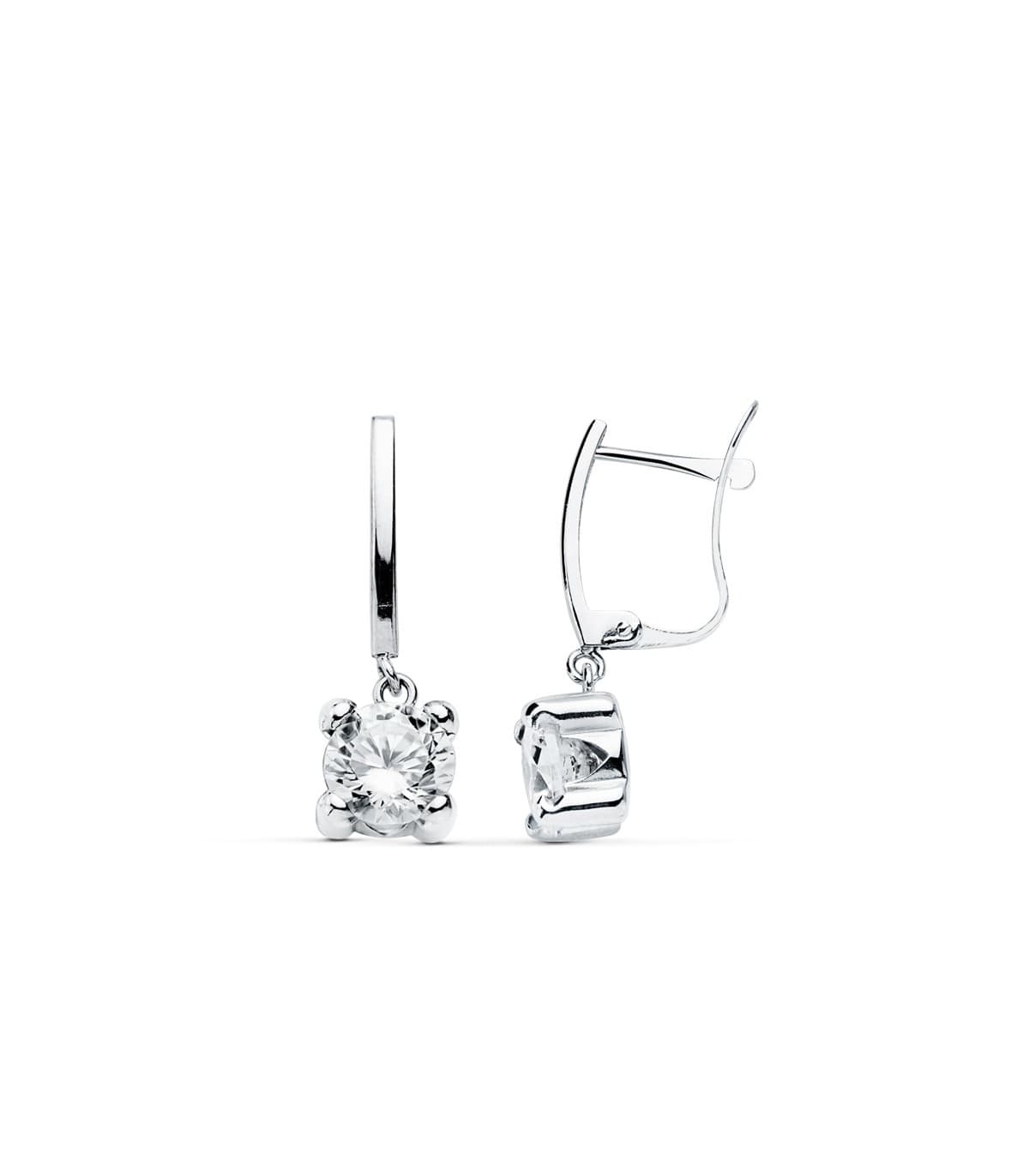 Pendientes de boda en oro blanco de 18 kilates circonitas chatón y perla cultivada. Joyería online. Punto de luz