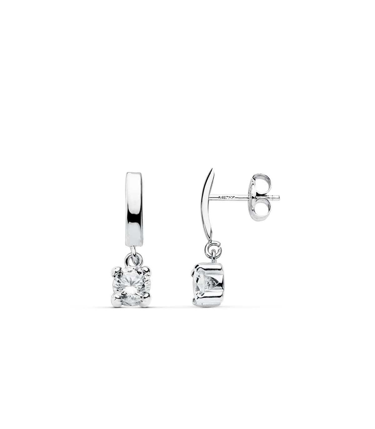 Pendientes de boda en oro blanco de 18 kilates circonitas chatón y punto de luz. Joyería online.
