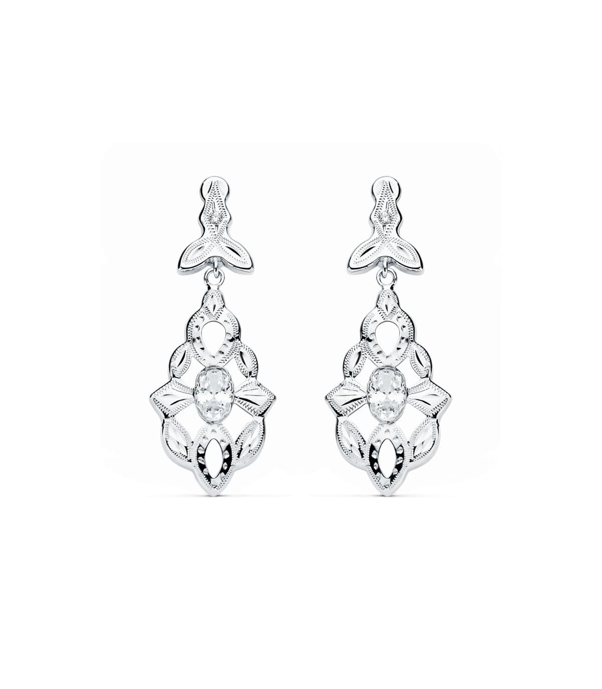 Boucles d'oreilles pour mariée Jazmine Or Blanc 18k Diamantées