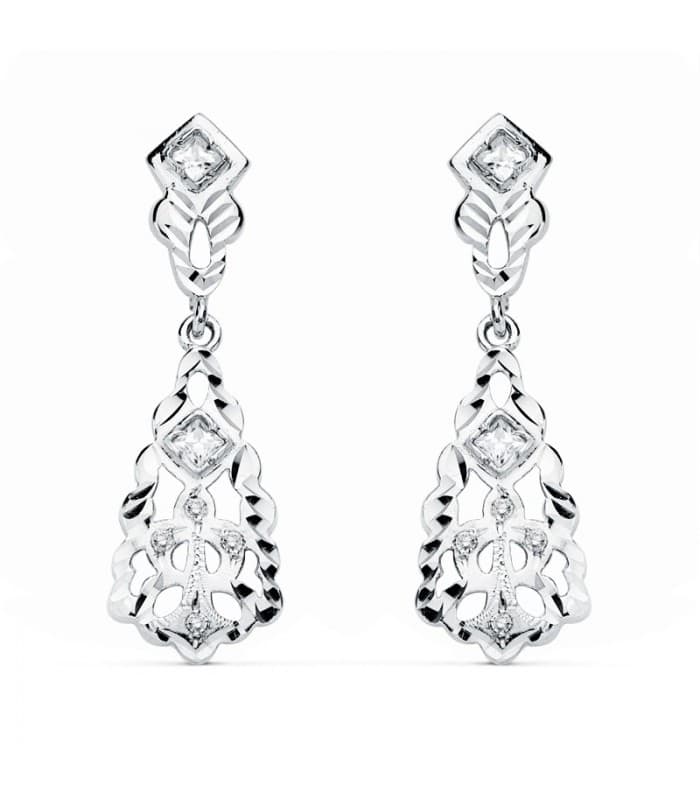 Boucles d'oreilles pour mariée Or blanc 18k Diamantées