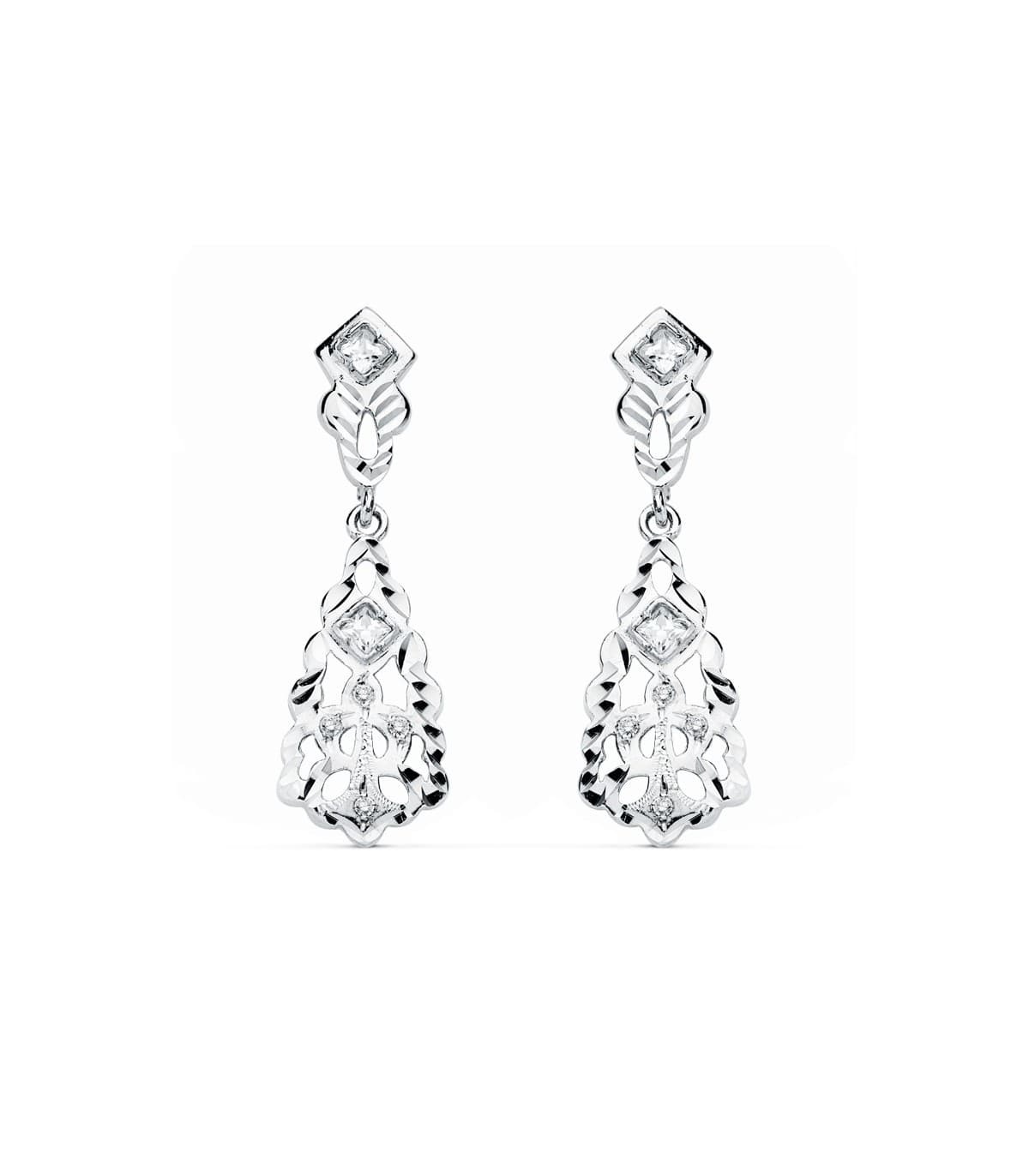 Boucles d'oreilles pour mariée Or blanc 18k Diamantées
