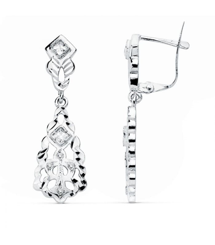 Boucles d'oreilles pour mariée Or blanc 18k Diamantées