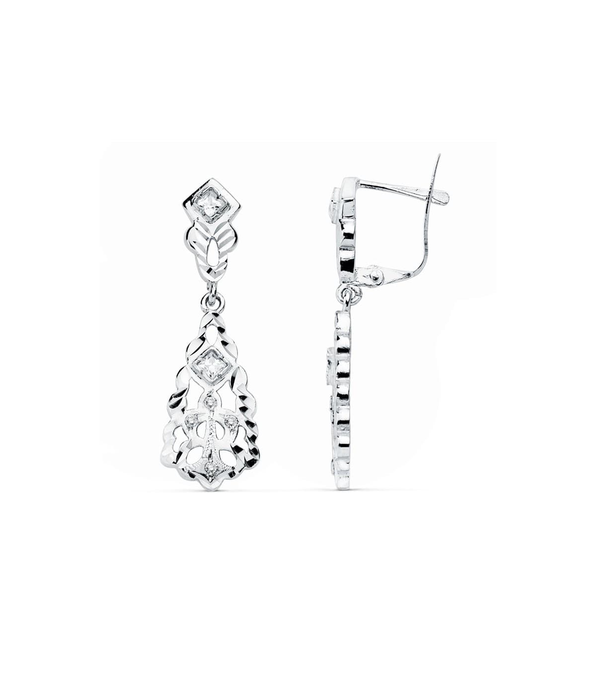 Boucles d'oreilles pour mariée Or blanc 18k Diamantées
