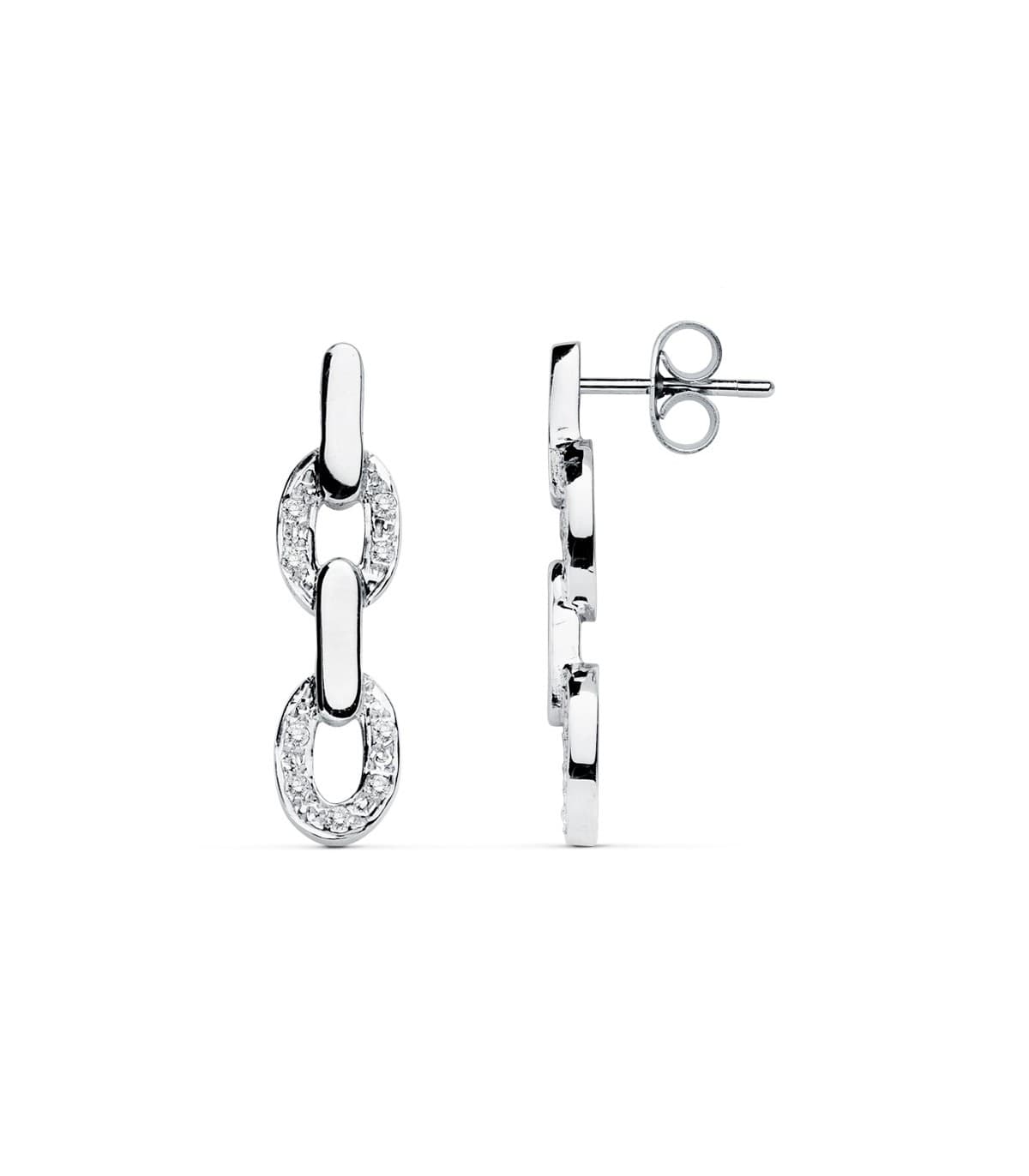 Pendientes de boda en oro blanco de 18 kilates circonitas chatón. Joyería online. Punto de luz