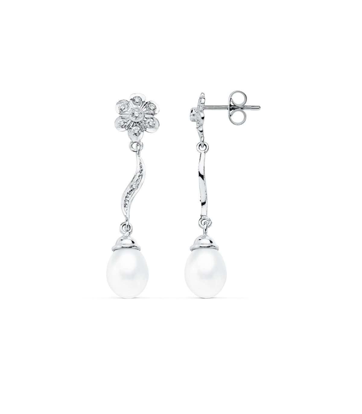 Boucles d'oreilles pour mariée Heidi Or Blanc 18K Perle de culture