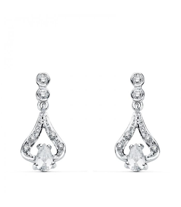Pendientes de novia colgantes Dame Cassandra Oro Blanco 18 kilates