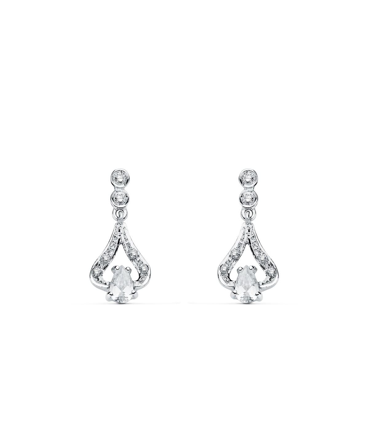 Pendientes de novia colgantes Dame Cassandra Oro Blanco 18 kilates