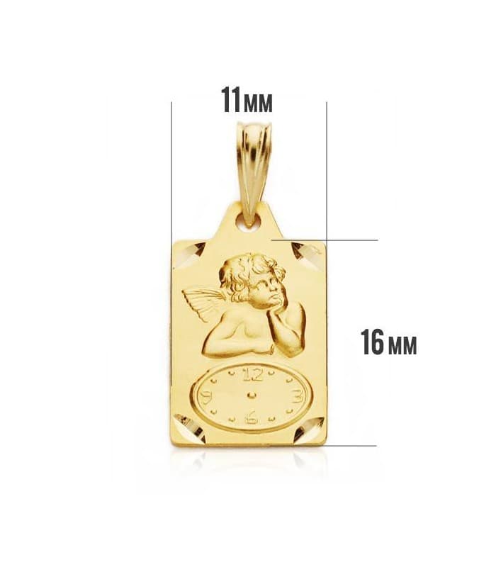 Médaille  Ange avec Horloge Rectangulaire Or 18K