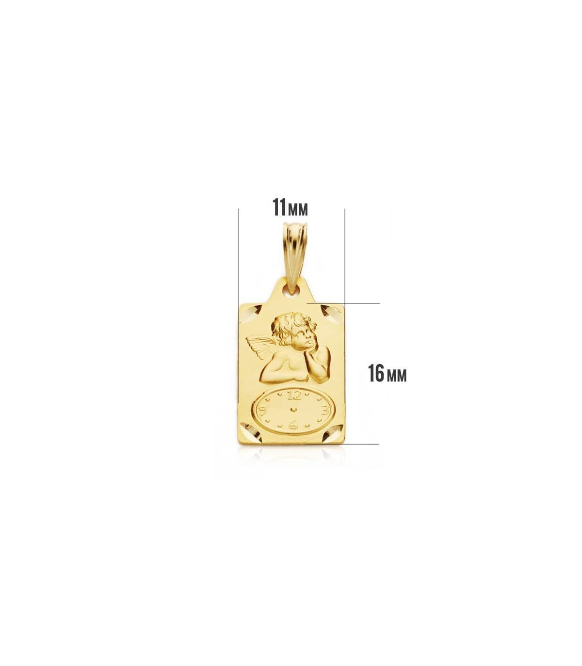 Medalla  ángel y reloj rectangular oro 18ktes