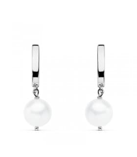 Pendientes de novia diseño minimalista Dame Corina Oro Blanco 18K Perla cultivada