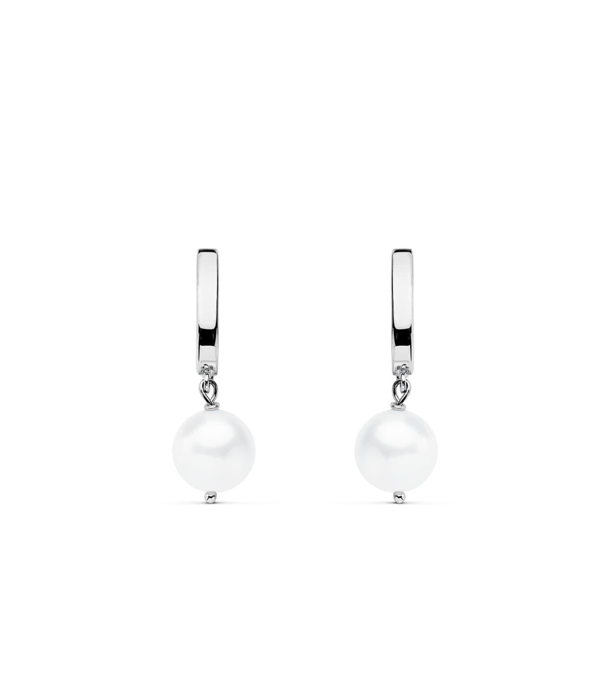 Pendientes de novia diseño minimalista Dame Corina Oro Blanco 18K Perla cultivada