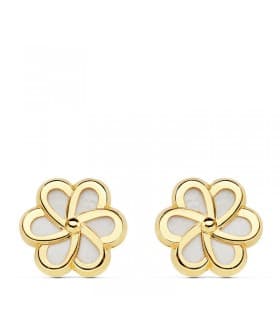 Ohrstecker Blumen Perlmutt, poliert, 9 mm | Ohrringe Damen 750 Gelbgold