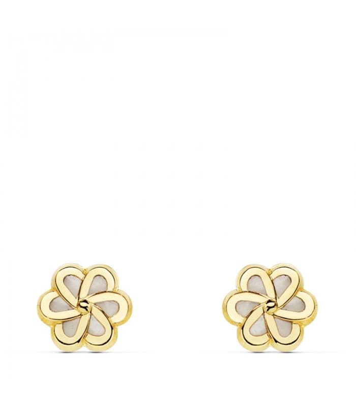 Pendientes niña Lourdes flor Oro 18k nácar