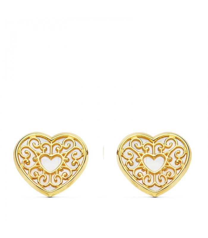Boucles d'oreilles femme coeur Or 18 K Nacre