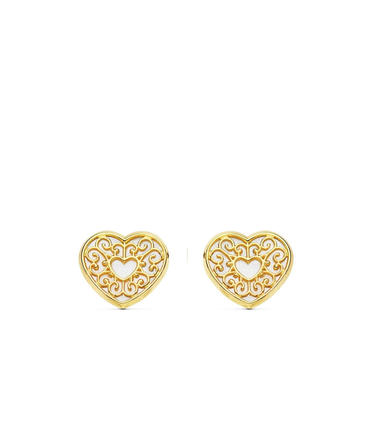 Boucles d'oreilles femme coeur Or 18 K Nacre