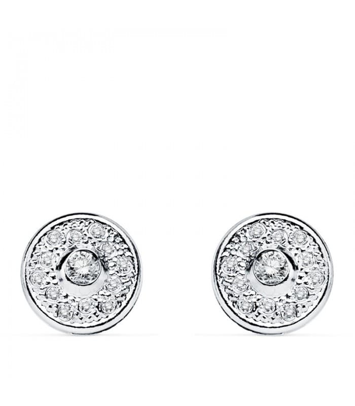 Pendientes mujer chatón grano Oro blanco 18k